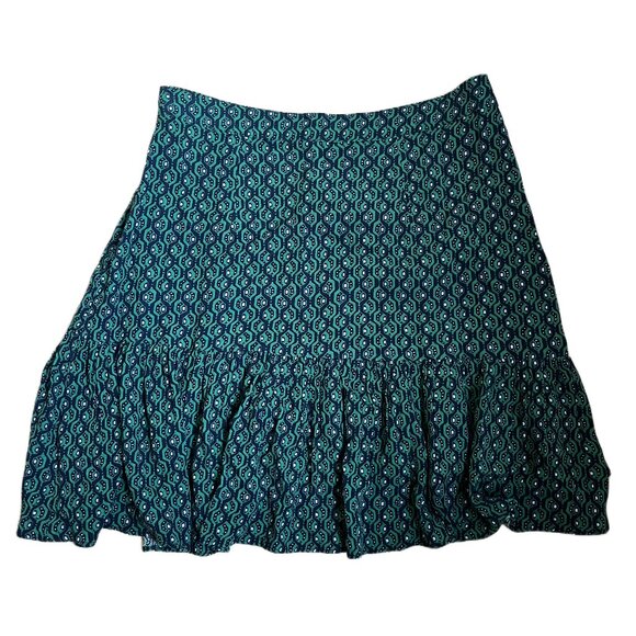 Free People NWT Green and Blue Geometric Pattern Ruffle Skirt Sz 2 - Picture 3 of 8